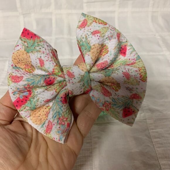 Infant Headband Mint Green Band White Watermelon PineapplesBow Size Preemie B298 - Picture 6 of 9